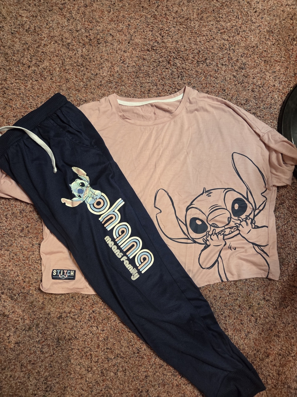 Disney Pink Top and Navy Stitch Pajama Set